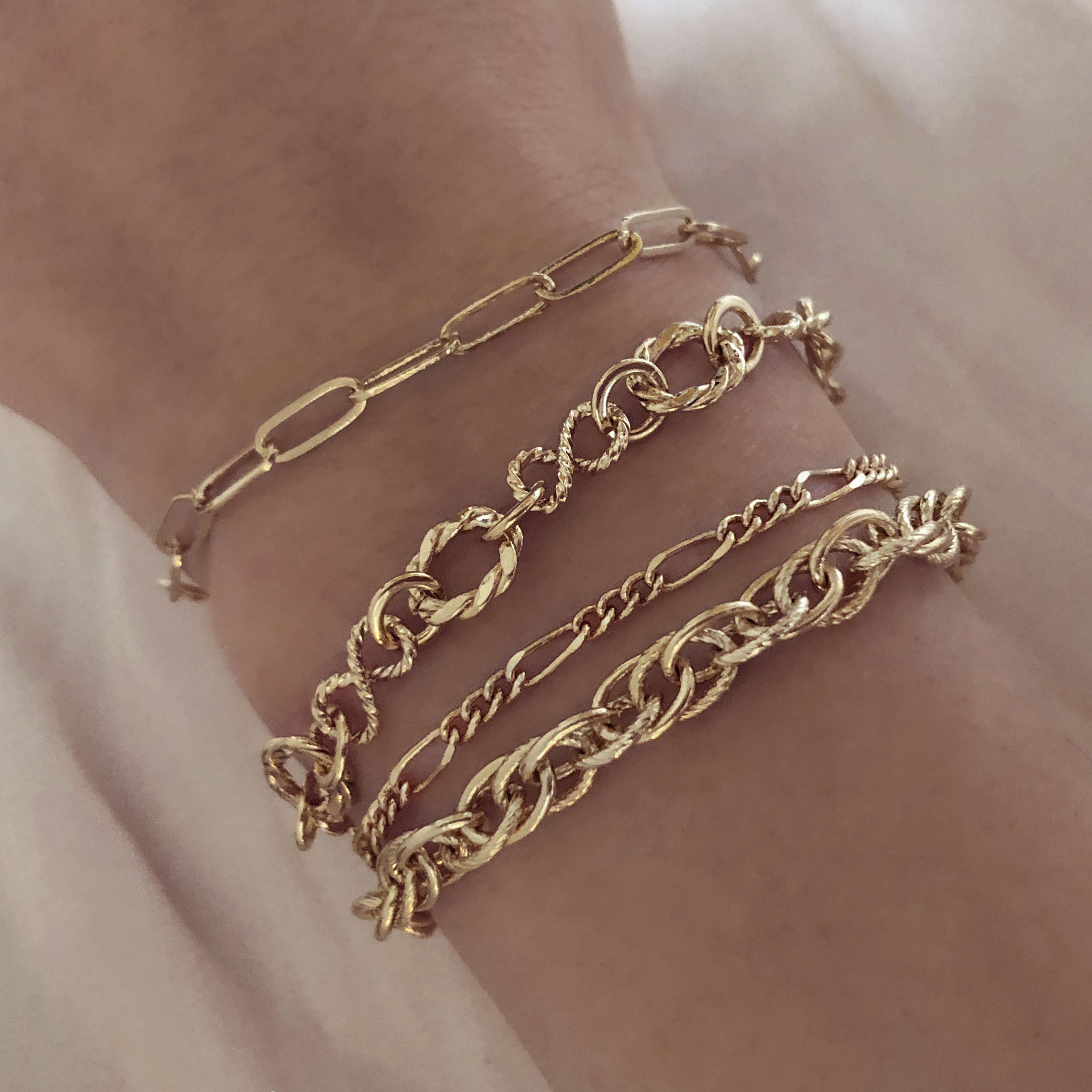 18K Gold Bracelet Stack| Set Of 4 Waterproof Gold Bracelets| Tarnish