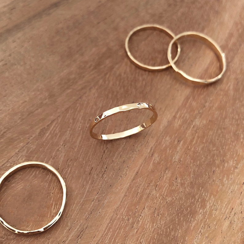 Dainty Gold Hammered Band Ring, Stackable Simple Delicate Thin Ring for Her, Textured Minimalist Everyday Band Stacking Ring Gift for Her image 2