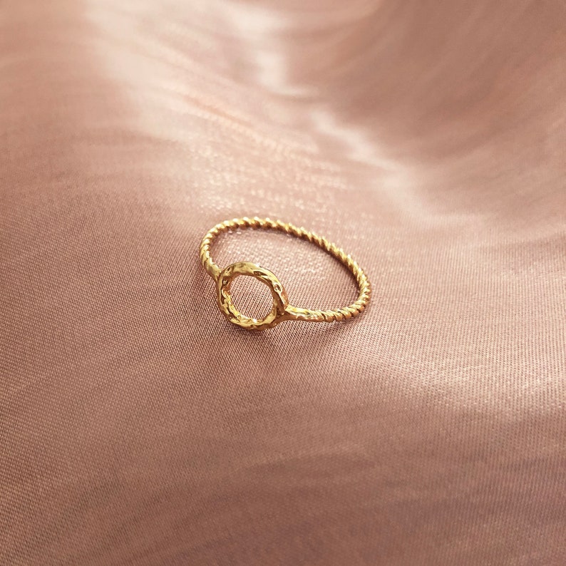 Textured Gold Circle Ring, Boho Geometric Elegant Ring Gift for Her, Simple Feminine & Minimalist Everyday Gold Plated Ring image 2