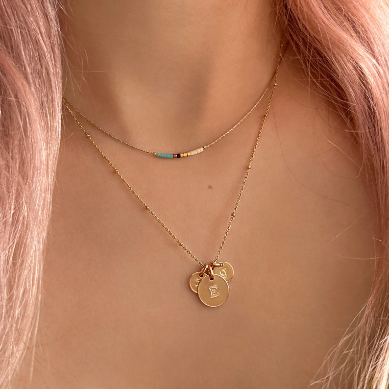 Minimalist Gold Delicate Necklace with Tiny Beads, Dainty Thin Short Layering Necklace, Colorful & Simple Beaded Boho Gift for Her image 8