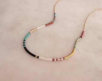 Delicado collar bohemio turquesa dorado, cadena fina, minimalista, chapado en oro de 24k, joyería colorida para combinar con otras joyas, fino y multicolor, regalo de verano para ella