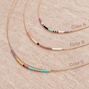 Rose Gold Delicate Necklace with Tiny Beads, 24k Goldplated Elegant Minimalist Dainty Layering Double Chain Layered Jewelry Gift image 3