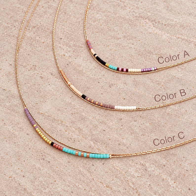 Rose Gold Delicate Necklace with Tiny Beads, 24k Goldplated Elegant Minimalist Dainty Layering Double Chain Layered Jewelry Gift image 3
