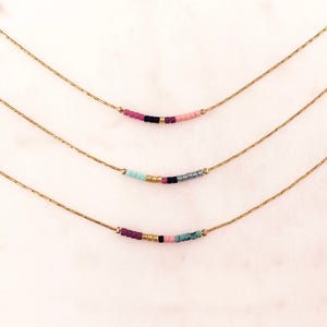 Thin Minimalist Gold Necklace with Tiny Beads, Delicate Dainty Short Layering Necklace, Colorful Simple Boho Necklace Lovely Gift for Her image 9