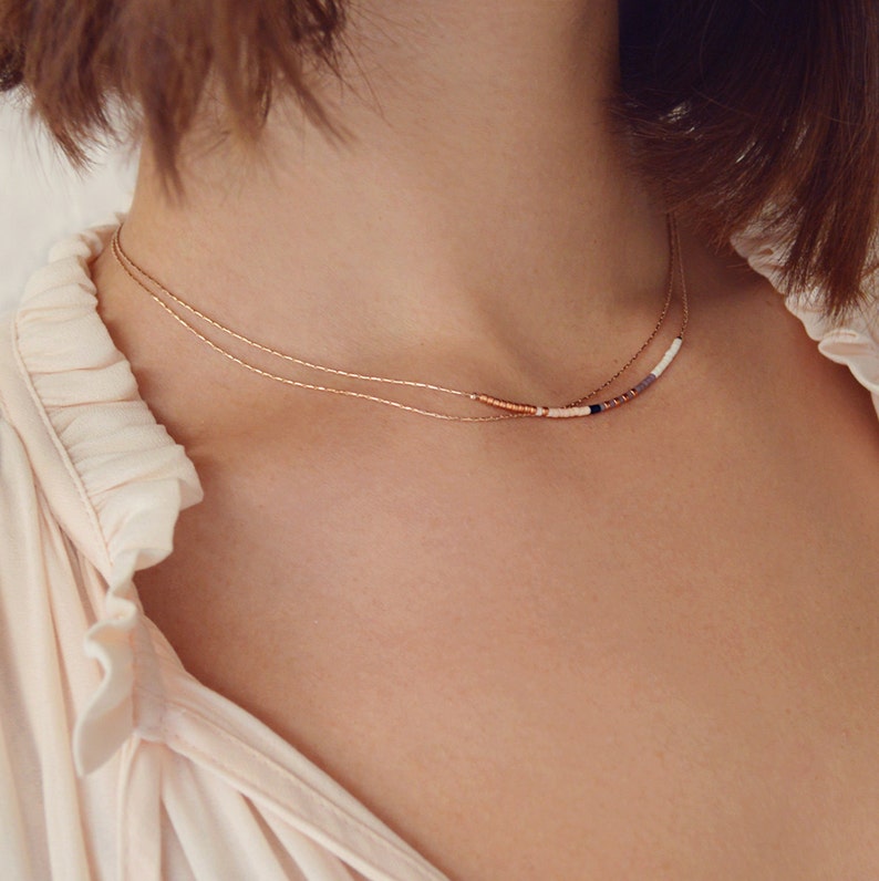 Kurafuchi Rose Gold Dainty Double Multicolor Necklace