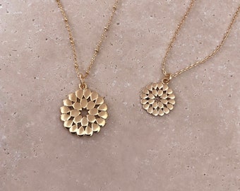 Mandala Gold Medal Necklace, Boho Layering Medallion Necklace, Yoga Spiritual Symbol Charm Bohemian Necklace Gift for Her