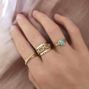 Gold Double Twin Rings, Two Interlocked Connected Dainty Rings, Stackable Interlocking Simple Ring for Her, Overlapping Stacking Ring Set image 2