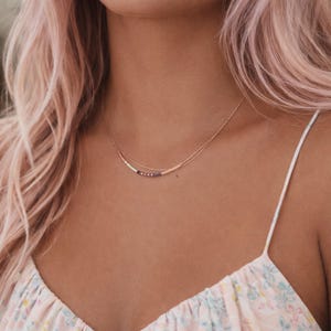 Rose Gold Delicate Necklace with Tiny Beads, Mint Green Elegant Minimalist Dainty Layering Double Chain Jewelry image 5