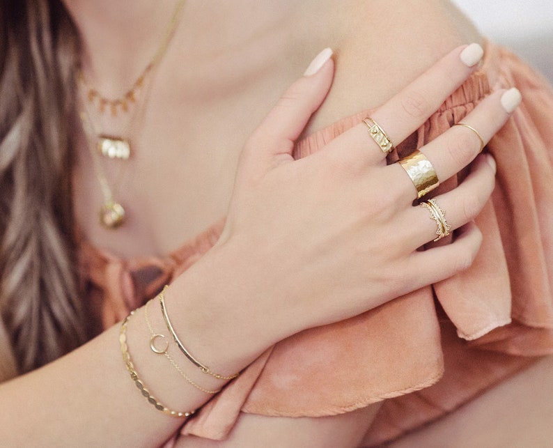 Thin Dainty Gold Hammered Ring, Stackable Simple Delicate Ring for Her, Textured Minimalist Everyday Band Stacking Ring image 6