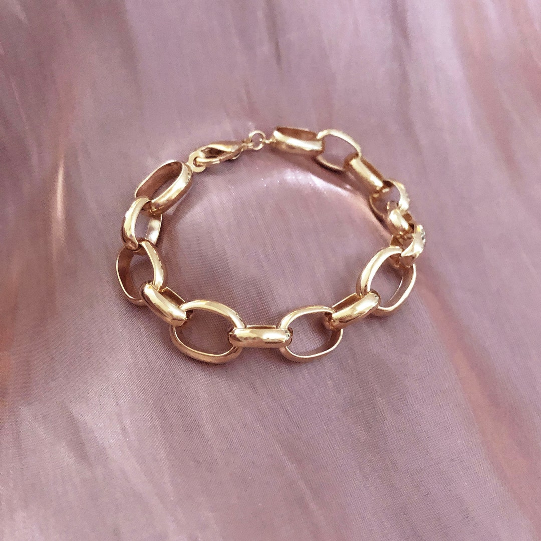 Chunky Gold Chain Bracelet, Thick Large Oval Link Bracelet, Bold Modern