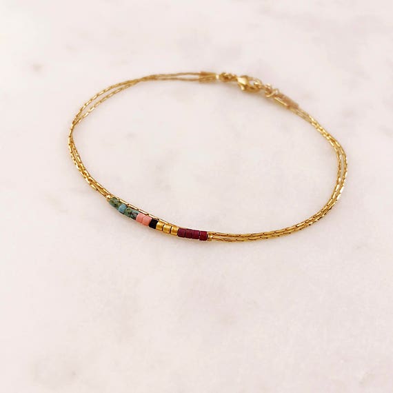 Delicate Rose Gold Bracelet With Tiny Beads, Minimalist Thin Dainty &  Colorful Beaded Chain Bracelet, Multicolor Boho Friendship Bracelet 