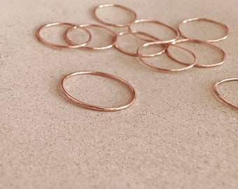 Thin Dainty Rose Gold Hammered Ring, Stackable Simple Delicate Ring for Her, Textured Minimalist Everyday Band Stacking Ring