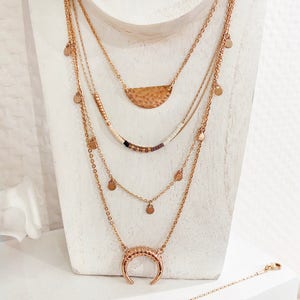Rose Gold Delicate Necklace with Tiny Beads, 24k Goldplated Elegant Minimalist Dainty Layering Double Chain Layered Jewelry Gift image 9