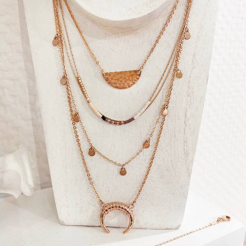 Rose Gold Delicate Necklace with Tiny Beads, Elegant Minimalist Dainty Layering Double Necklace, Colorful Minimal Boho Jewelry image 6