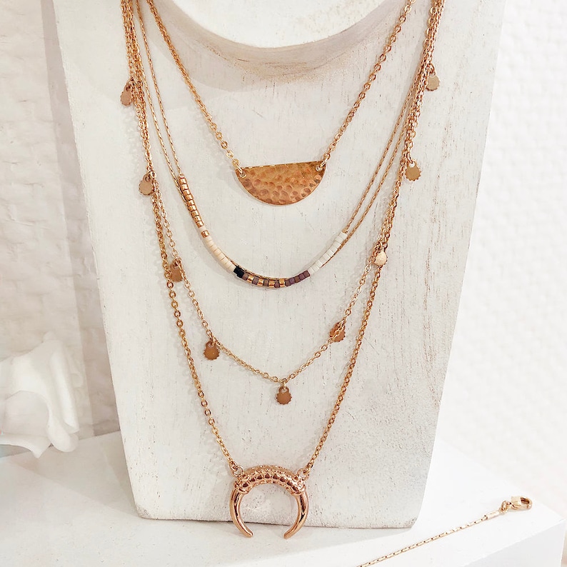 Rose Gold Delicate Necklace with Tiny Beads, 24k Goldplated Elegant Minimalist Dainty Layering Double Chain Layered Jewelry Gift image 9