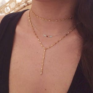 Minimalist Gold Delicate Short Necklace with Tiny Beads, Dainty Thin Beaded Chain Layering Necklace, Colorful & Simple Boho Necklace image 9