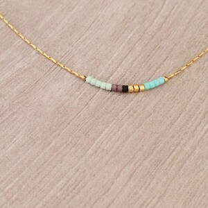 Minimalist Gold Delicate Short Necklace with Tiny Beads, Dainty Thin Beaded Chain Layering Necklace, Colorful & Simple Boho Necklace image 2