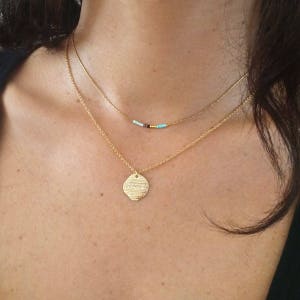 Minimalist Gold Delicate Short Necklace with Tiny Beads, Thin Layering Necklace, Colorful & Simple Boho Necklace Mint & Red