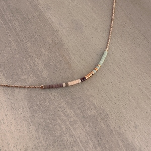 Rose Gold Dainty Chain Necklace, Mint Minimalist Delicate Multicolor Tiny Bead Necklace, Thin Layering Boho Gift for Her image 2