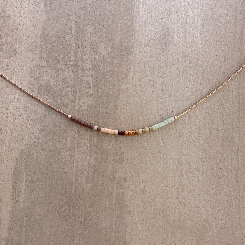 Rose Gold Dainty Chain Necklace, Mint Minimalist Delicate Multicolor Tiny Bead Necklace, Thin Layering Boho Gift for Her image 4