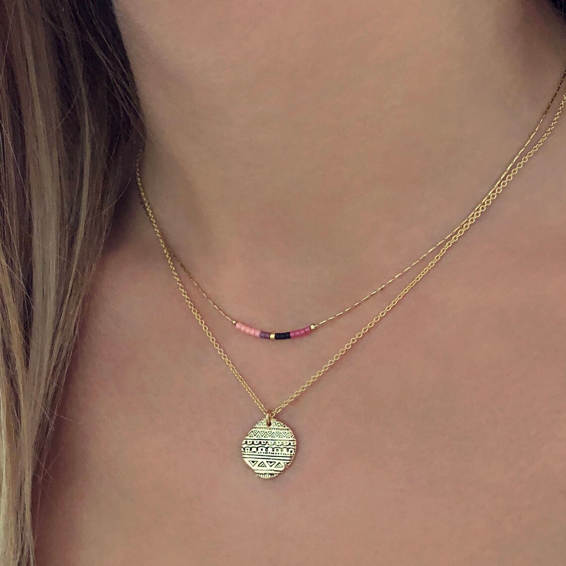 Thin Minimalist Gold Necklace with Tiny Beads Delicate Dainty Etsy