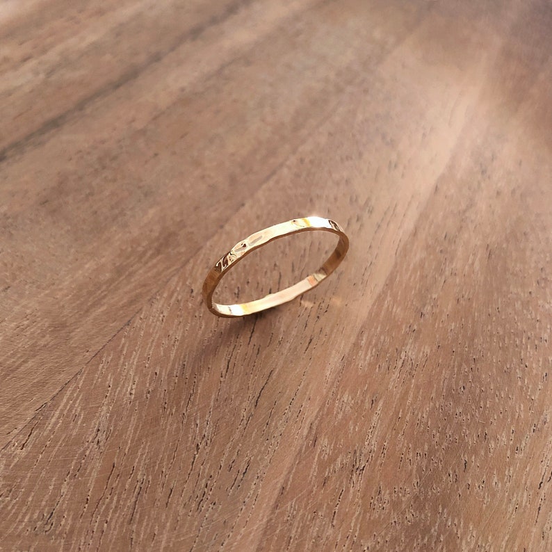 Thin Dainty Gold Hammered Band Ring, Stackable Simple Delicate Ring for Her, Textured Minimalist Everyday Band Stacking Ring Gift for Her image 2