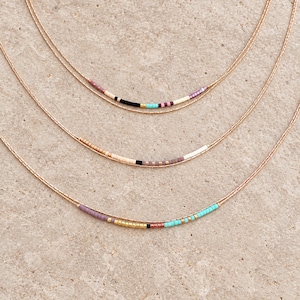 Rose Gold Delicate Necklace with Tiny Beads, 24k Goldplated Elegant Minimalist Dainty Layering Double Chain Layered Jewelry Gift image 6