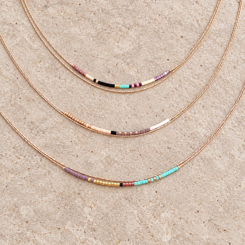 Rose Gold Delicate Necklace with Tiny Beads, 24k Goldplated Elegant Minimalist Dainty Layering Double Chain Layered Jewelry Gift image 6