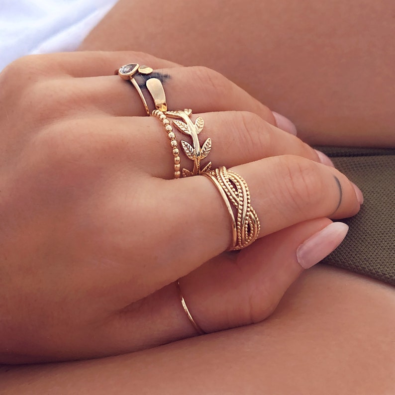 Thin Dainty Gold Hammered Ring, Stackable Simple Delicate Ring for Her, Textured Minimalist Everyday Band Stacking Ring image 7