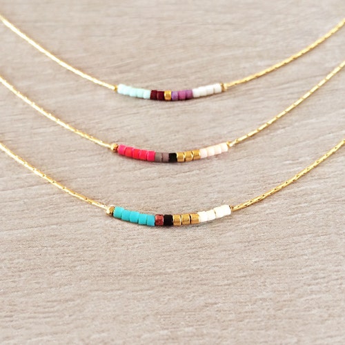 Rose Gold Dainty Beaded Necklace Boho 