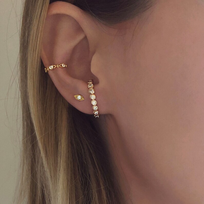 CZ Ear Lobe Cuff Edgy Boho Earrings Gold Dainty Zircon Studs Etsy