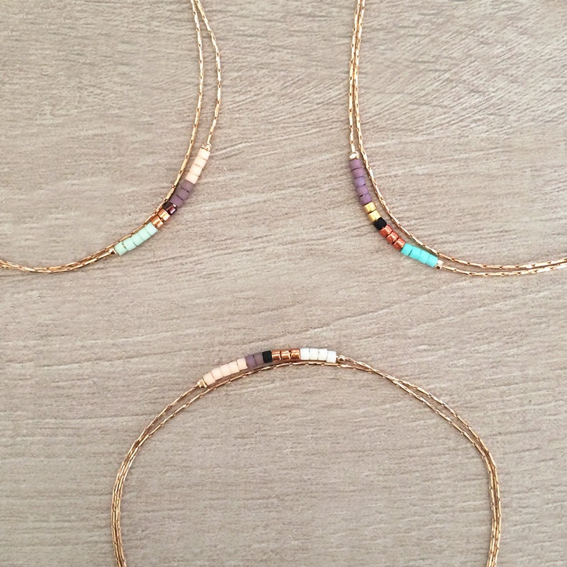 Delicate Rose Gold Bracelet with Tiny Beads, Minimalist Thin Dainty & Colorful Beaded Chain Bracelet, Multicolor Boho Friendship Bracelet afbeelding 2