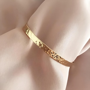 Elegant Gold Hammered Cuff, Gift for Her Modern Textured Dainty Bracelet, Classy Minimalist Layering Cuff