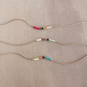 Minimalist Gold Delicate Necklace with Tiny Beads, Dainty Thin Short Layering Necklace, Colorful & Simple Beaded Boho Gift for Her image 4