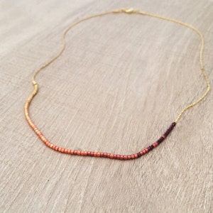 Dainty Beaded Ombre Necklace, Elegant Minimalist Boho Layering Necklace, Burgundy to Gold Gradient Short Necklace image 2