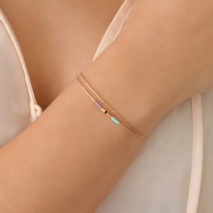Delicate Rose Gold Bracelet with Small Beads, Dainty Beaded Minimalist Thin Bracelet, 24k Goldplated Boho Jewelry Gift for Woman