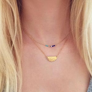 Minimalist Gold Delicate Short Necklace with Tiny Beads, Thin Layering Necklace, Colorful & Simple Boho Necklace Aqua & Mint