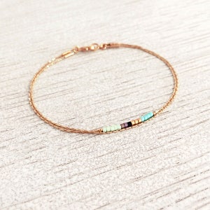 Minimalist Rose Gold Bracelet Mint & Turquoise Beads, Delicate Dainty Beaded Bracelet, Multicolor Boho Friendship Bracelet, Best Friend Gift Bild 2