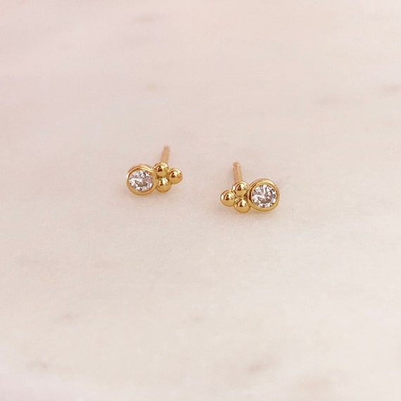 Tiny CZ Boho Stud Earrings Gold Dainty Zircon Studs Cartilage | Etsy