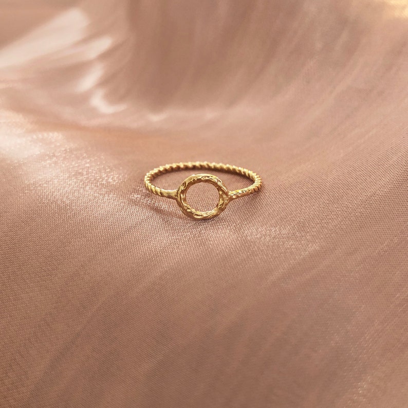 Textured Gold Circle Ring, Boho Geometric Elegant Ring Gift for Her, Simple Feminine & Minimalist Everyday Gold Plated Ring image 1
