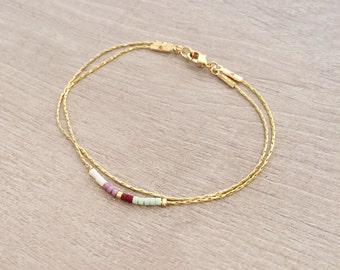 Minimalist Delicate Bracelet with Tiny Beads, Dainty Thin Chain Bracelet, Multicolor Boho Friendship Bracelet in Mint, Turquoise & Gold