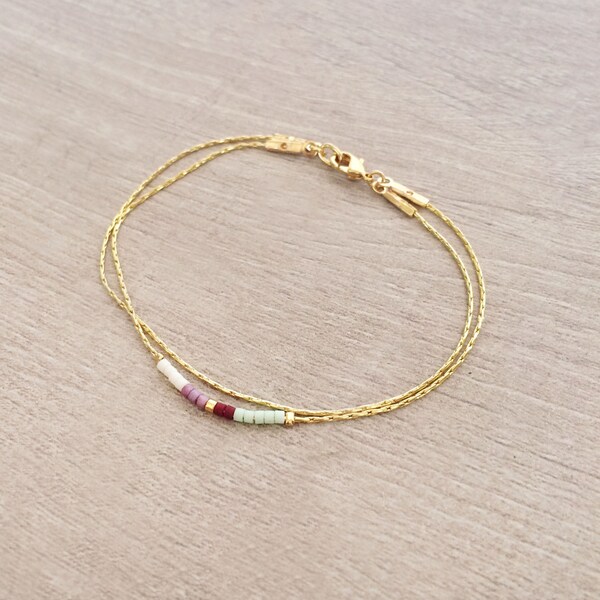 Minimalist Delicate Bracelet with Tiny Beads, Dainty Thin Chain Bracelet, Multicolor Boho Friendship Bracelet in Mint, Turquoise & Gold