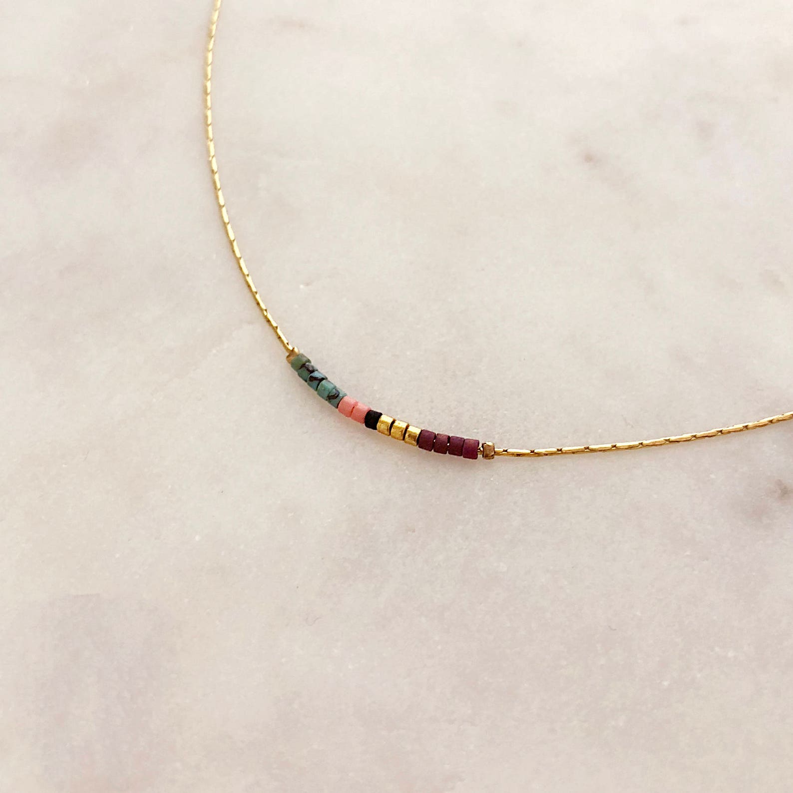 Thin Minimalist Gold Necklace With Tiny Beads Delicate Dainty Etsy