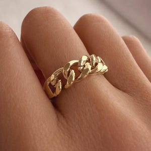 Gold Panzerkettenring, Dicker Retro Kettenring, klassischer Vintage inspirierter Goldring für Sie