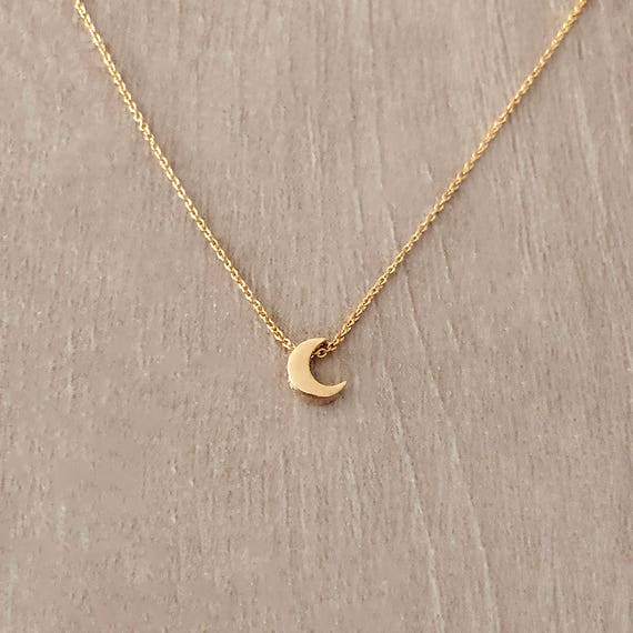 Minimalist Dainty Moon Gold Necklace Delicate Short Necklace 