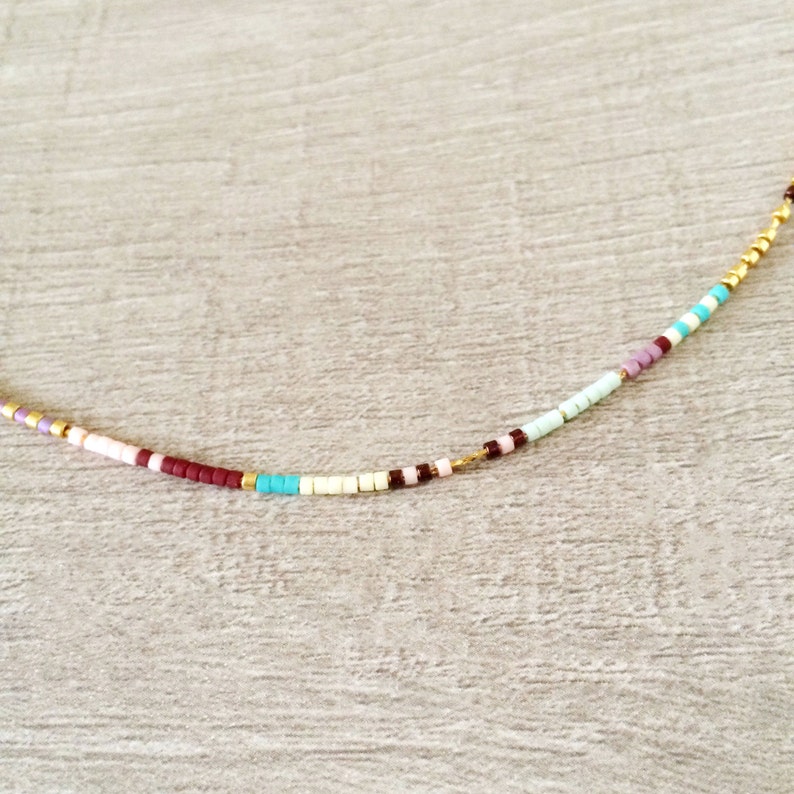 Dainty Boho Beaded Multicolor Necklace, Minimalist Layering Necklace, Colorful Summer Jewewlry image 4