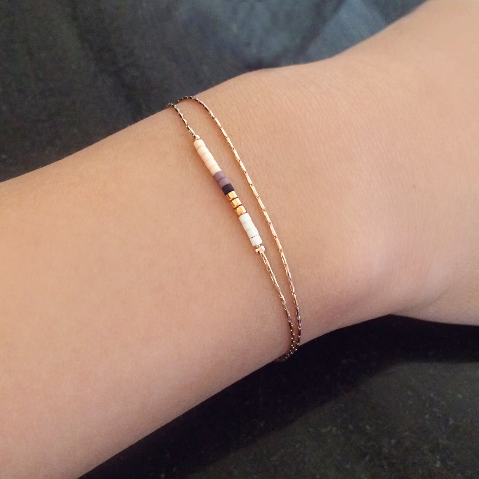 Dainty Rose Gold Bracelet With Small Beads Boho Thin Beaded Etsy