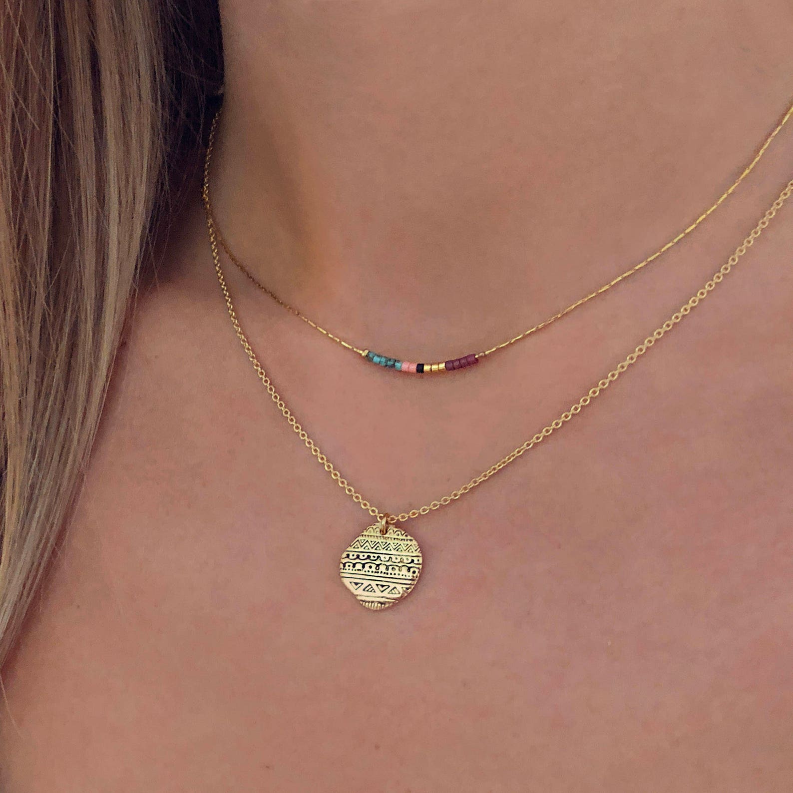 Thin Minimalist Gold Necklace With Tiny Beads Delicate Dainty Etsy