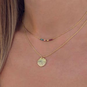 Thin Minimalist Gold Necklace with Tiny Beads, Delicate Dainty Short Layering Necklace, Colorful Simple Boho Necklace Lovely Gift for Her image 5