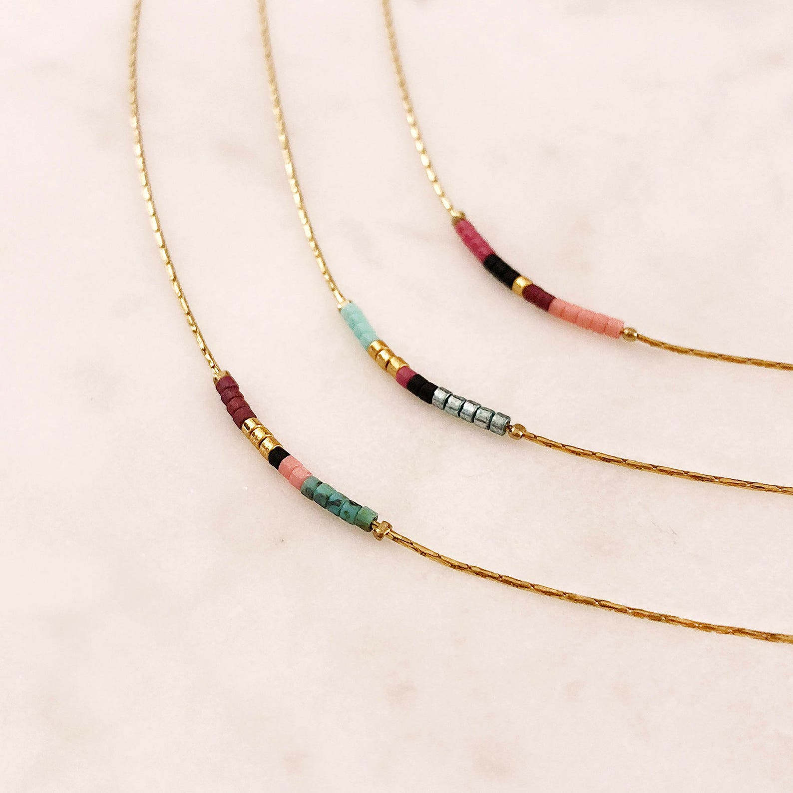 Thin Minimalist Gold Necklace with Tiny Beads Delicate Dainty Etsy